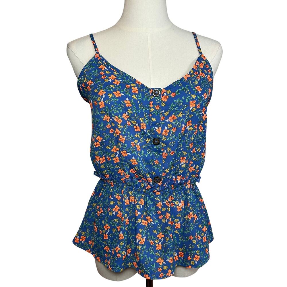 Sienna Sky Blue Floral Peplum Camisole Top S Boho Cottage Coastal Summer Resort